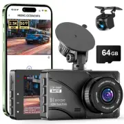 Dash Cam Front and Rear, 2.5K Dual Dash Camera for Cars W/ 64GB Card,3" IPS S...