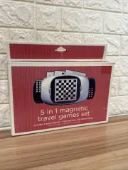 5 in 1 Magnetic Travel Games Set Chess Checkers Solitaire TicTacToe 9 Men Morris