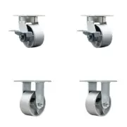 4 Inch KP Semi Steel Cast Iron Caster Set with Ball Bearings 2 Brakes 2 Rigid