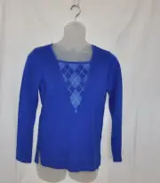 Bob Mackie Long Sleeve Sweater With Argyle Inset Size XL Blue