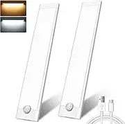 Under Cabinet Kitchen Lights,2 Pack 44 LEDs 3 Modes Motion Sensor under Cupboard kitchen lights,2000mAh USB Rechargeable Stepless Dimming Wardrobe Light,2 Color Temps Closet Light for Kitchen Stairs