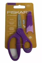 Fiskars Blunt-tip Kids Scissors 5 inch with Sheath Eraser Purple Safety Blades