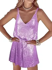 [SOIOMES] Sexy V Neck Glitter Dress Sparkly Sleeveless Short Flowy Loose Party Night Out Club Dress