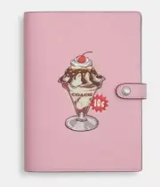 COACH Leather Notebook PINK Boardwalk Ice Cream Sundae Journal Snap Closure NWT