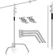 Stainless Steel Heavy Duty C Stand with Boom Arm - Max Height 280cm Photography Light Stand with 107cm Holding Arm, 2 Grip Head for Studio Monolight, Softbox, Reflector