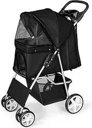 display4top Pet Travel Stroller Dog Cat Pushchair Pram Jogger Buggy With 4 Wheels (Black)
