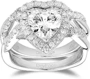[DovEggs] Sterling Silver 1.5ct Center 7.5mm G-H-I Color Heart shape Cut Moissanite Petite Twisted Vine Simulated Engagement Ring Bridal Set for Women Solitare with Accents Band Width 2.2mm