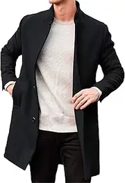[Gsywaipei] Men's Collar Wool Blend Overcoat Winter Warm Slim Fit Trench Coat Single Breasted Classic Business Overcoats