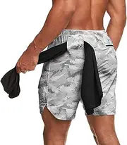 [PIDOGYM] Men's Workout Shorts with Liner, Athletic Running Shorts with Zipper Pockets, Gym Training Shorts with Towel Loop