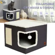 Cat Bed for Indoor Cats Cube House Covered Cave Beds Furniture with Scratch Pad