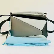 TIFFANY & FRED JIGSAW GEOMETRIC PUZZLE SMOOTH LEATHER SHOULDER BAG GRAY $349