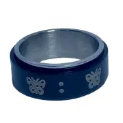 Fidget ring - black spinner with butterflies. Sizes 6, 6, 8, 9, 10, 11, 12, 13.
