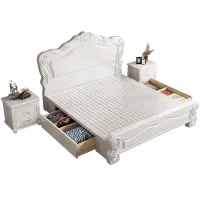 在飛比找蝦皮商城精選優惠-3EW1歐式白色實木床1.8米雙人床美式簡約現代高箱鵰花主臥