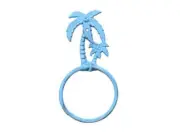 [Pack Of 2] Rustic Light Blue Cast Iron Palm Tree Towel Holder 9""