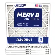 Filter King 34x28x1 Air Filter 4-PACK MERV 8 Actual Size 34 x 28 x .75"