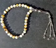 MOTHER OF PEARL Shells Tasbih - Misbaha - Worry Beads - Komboloi - White-Brown