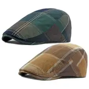 2 Pack Mens Newsboy Hat Flat Cap Adjustable Plaid Ivy One Size 2 Pcs Set F