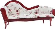 Gadpiparty Dollhouse Couch Miniature 1:12 Scale Floral Sofa Wood Doll House Furniture for Vintage Country Living Room Mini Settee Chaise Lounge