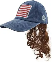 USA Mullet Hat with Attached Brown Hair Wig for an All American Billy Bob Costume Quality Wigs