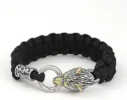 [BOSUGE] Personalised bracelet，Viking Nordic Wolf Head Stainless Steel Braided Bracelet Mens Celtic Fenrir with Rune Knot Bead Umbrella String Cuff Bangle Vintage Amulet Jewelry (Color : Silver, Size : 21CM) (