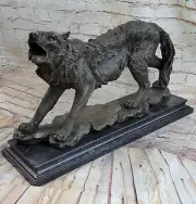 Extra Large Bugatti Howling Wolf to the Moon Bronze Sculpture Marble Base Figure
