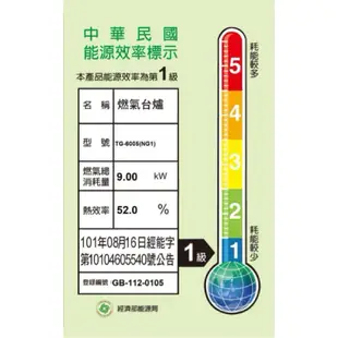 高雄 莊頭北 TG-6605 一級節能旋烽爐 瓦斯爐 傳統台爐 不含基本安裝