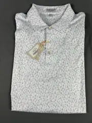 Peter Millar Golf Shirt Polo CS Summer Comfort Spirit Guide Print Sleeve Logo