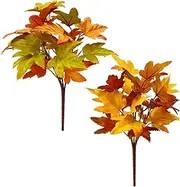 Artificial Maple Leaves - Autumn Maple Leaves | 2 Simulated Maple Bouquets Indoor Artificial Maple Decoration Leaves | Maple leaff Shrubs for Weddings, Thanksgiving, Christmas