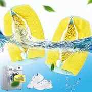 2PCS Shoes washing bag, shoes sneaker mesh washing bag, laundry bag shoes with zipper, honeycomb shoe washing bag, no color loss, no hair removal, clean, washable, reusable (yellow)