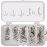 50pcs/Box High Carbon Steel Fishing Hooks Barbed Treble White 2-10# Hook Set