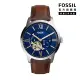 【FOSSIL 官方旗艦館】Townsman 城市雅痞藍面機械男錶 棕色真皮錶帶 手錶 44MM ME3110