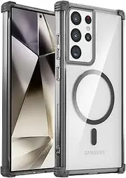 [RUNGOS] for Samsung S21 Ultra Case MagSafe [Strong Magnetic] [Mil-Grade 4-Corner Airbag Reinforcement] Clear Hard Back Shockproof Case for Samsung Galaxy S21 Ultra Case, Non-Slip Grip Cover 6.8'' 2021