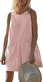 [VEVESMUNDO] Women's Cotton Summer Dungarees Short Baggy Casual Sleeveless Summer Dungarees Jumpsuit Jumpsuit with Pockets Size 36 38 40 42 44
