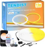15M Neon LED Strip Light Outdoor Wifi, IP67 Waterproof Dimmable Warm White 3000K