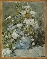ARPEOTCY Framed Canvas Floral Wall Art Print, Vintage French Flower Wall Art Home Decor, Ceramic Vase Floral Oil Painting for Living Room, Office Decor, 8x10 inch (Bouquet de printemps)