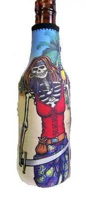 KOOZIE COOLERS BOTTLE PIRATES WENCH PIRATE BOTTLE INSULATOR ZIPPER UP BACK