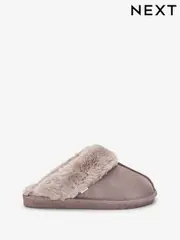 Beige Suede Faux Fur Lined Mule Slippers (A04231) | $39