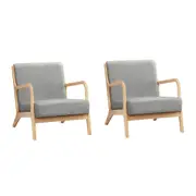 Oikiture 2X Armchair Lounge Chair Accent Armchairs Couches Sofa Wood Light Grey