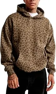 [Best Rose] Oversized Cheetah Print Hoodie Vintage Leopard Sweatshirt Casual Long Sleeve Pullover with Pocket