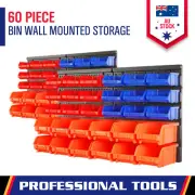 60-Piece Bins Wall Mounted Storage Solution Rack Nuts & Bolts Organizer Parts