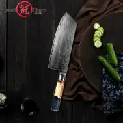 Cleaver Knife Kitchen Chef Slicing Meat Chop 67 Layers Damascus Steel Wood Resin