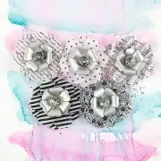 BRAND NEW Flowers "Juno - Penguin" Silver & Black Vellum Flowers with Gemstones