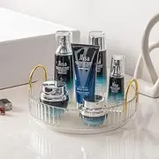 INVSSENE 360° Rotating Makeup Organizer,Bathroom Carousel Spinning Holder Rack,Large Capacity Cosmetics Storage Vanity Shelf Countertop,Perfume,Skin Care,Lipsticks(1 Tier,Clear),Transparent