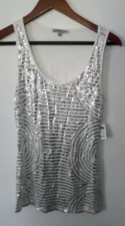 Gorgeous CHARLOTTE RUSSE White Silver SEQUIN Women Size Medium M Sleeveless Top