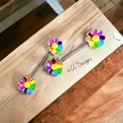 14g Rainbow Enamel Daisy Flower nipple rings J81