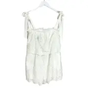 Bighit Romper Womens Medium White Cotton Eyelet Tie Shoulder Back Tie