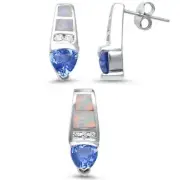White Opal & Tanzanite Cubic Zirconia .925 Sterling Silver Pendant Set
