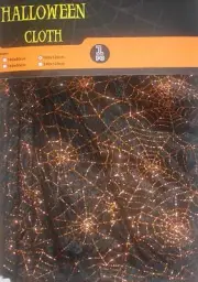 Spider Web Orange Metallic Halloween Fabric Tablecloth Reusable