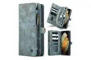 CaseMe For Samsung Galaxy S21 Ultra Zipper & Detachable Retro Leather Pouch Wallet Flip Purse Bag Detachable Phone Case Cover (Sky Blue)