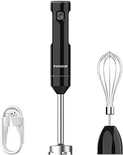 Cordless Variable Speed Hand Blender, POYOCOM Immersion Blender handheld Rechargeable, with Type-C Cable, Egg Whisk for Smoothies, Milkshakes, Sauces, Puree Baby Food and Soups – Black, TL6001